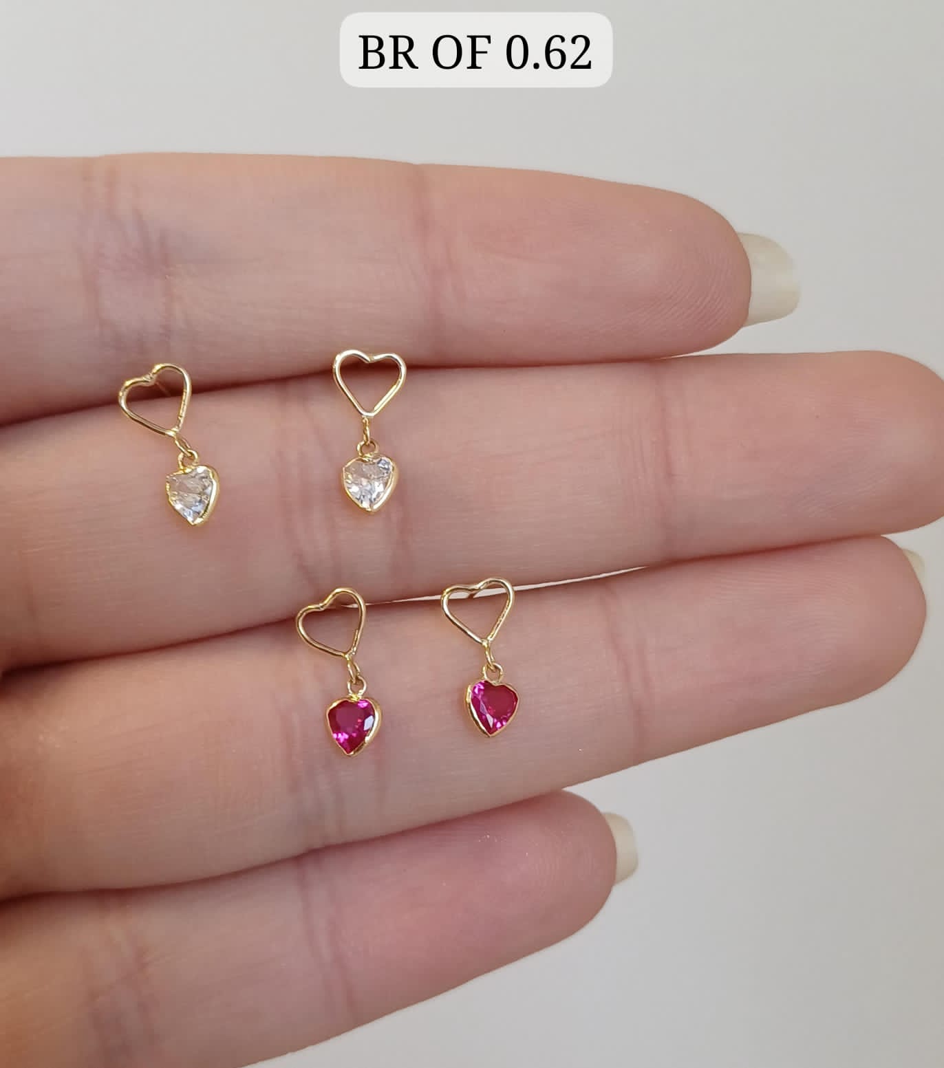 Brinco Pendente Coração Cristal - 0.62g